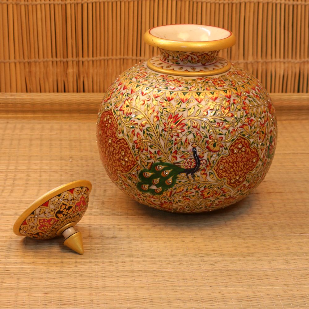 MARBLE MATKI WITH GOLDEN PAINT - 3