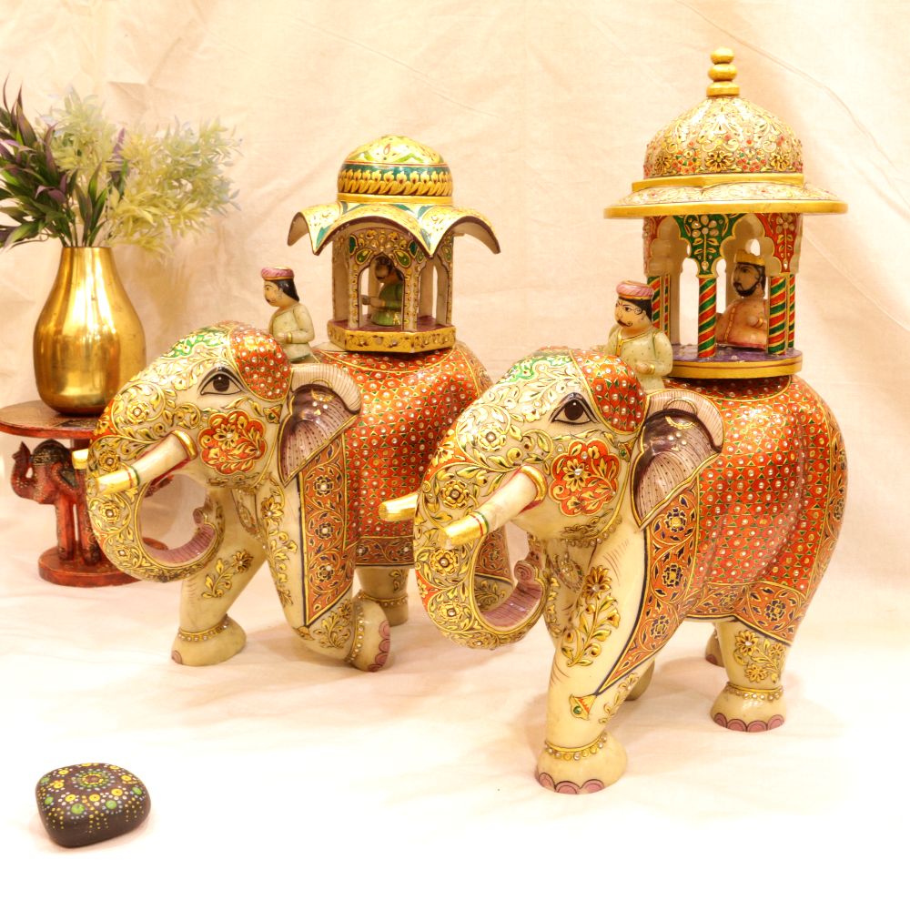 MARBLE ELEPHANT SET OF 2 LARGE - 4