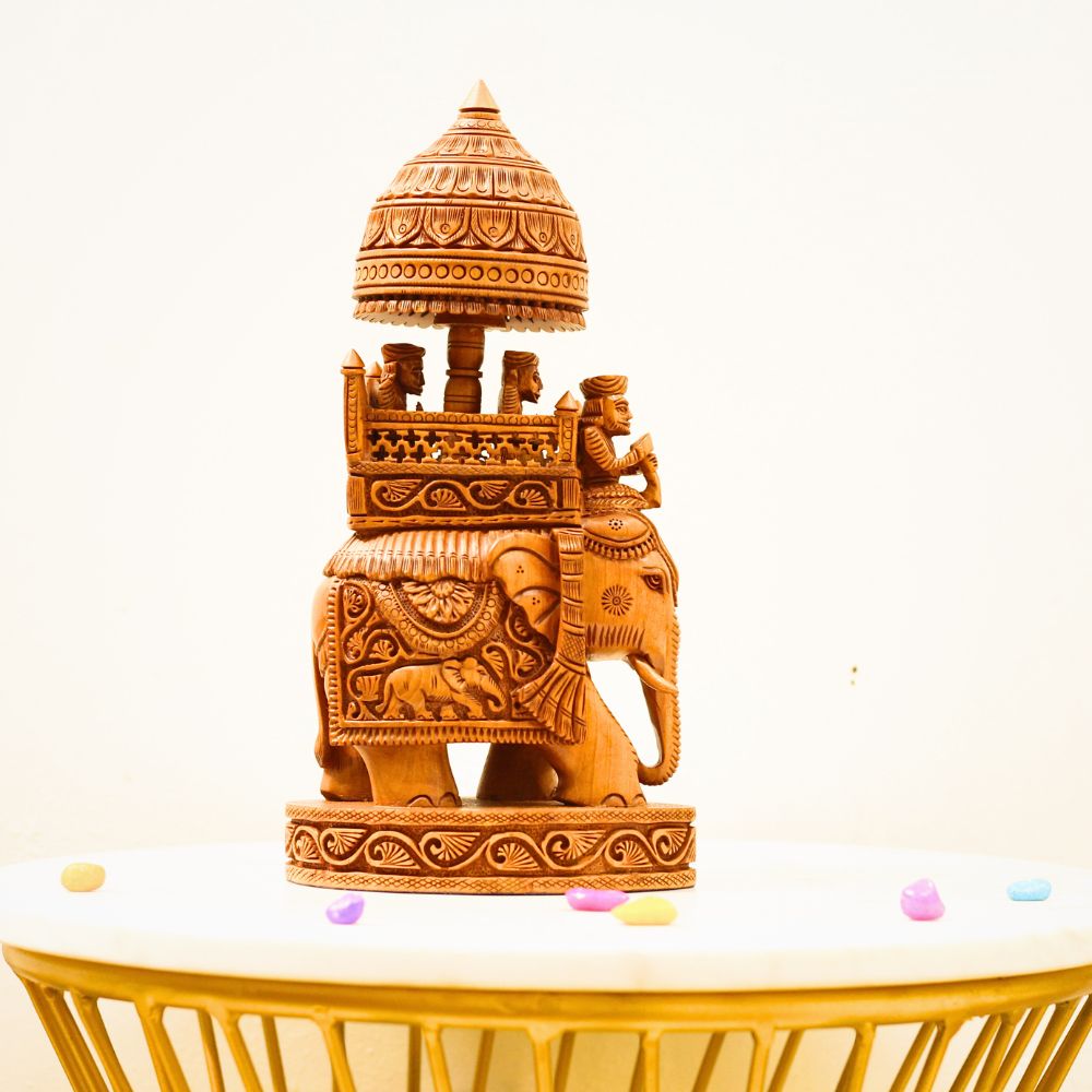 Wooden Ambabari Elephant 10'' - 3