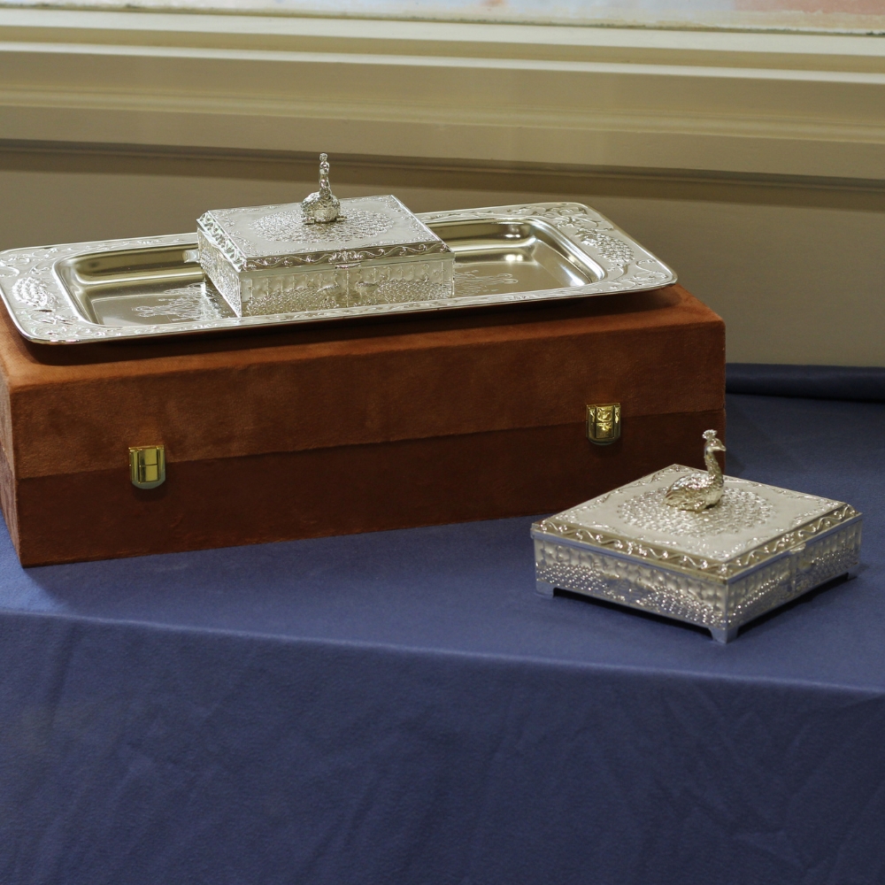 Square Peacock Bowl With Tray W/b - 4