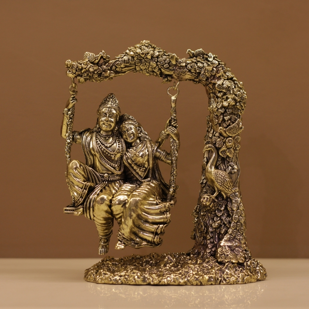 Brass Radha Krishna Jhula Antique - 4