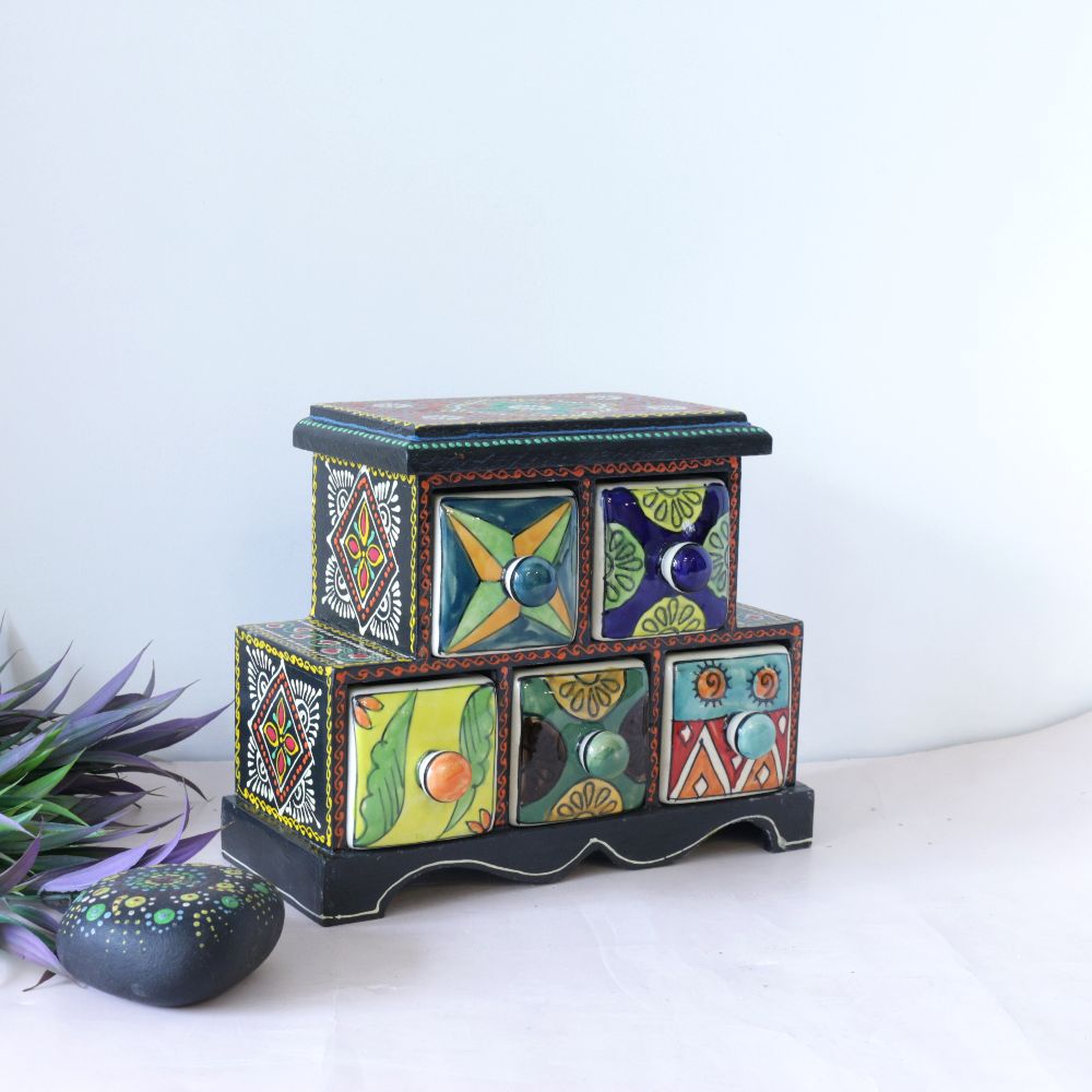 BLUE POTTERY 5 DRAWER - 3