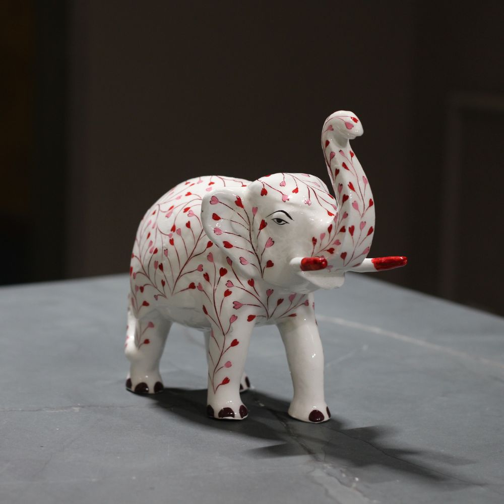 Metal Elephant Blue Pottery 7''