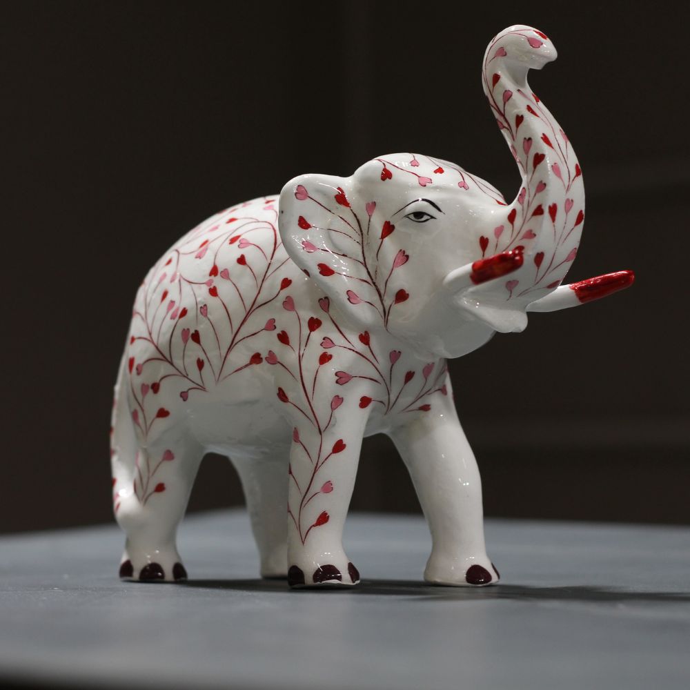 Metal Elephant Blue Pottery 7'' - 3