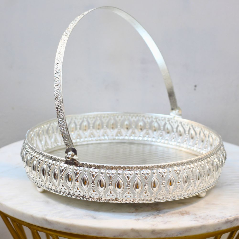 Iron Silver Round Basket 8''