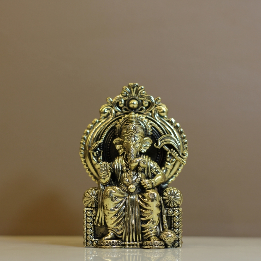Brass Antique Singasan Ganesh - 5
