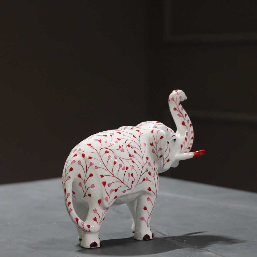 Metal Elephant Blue Pottery 7'' - 5