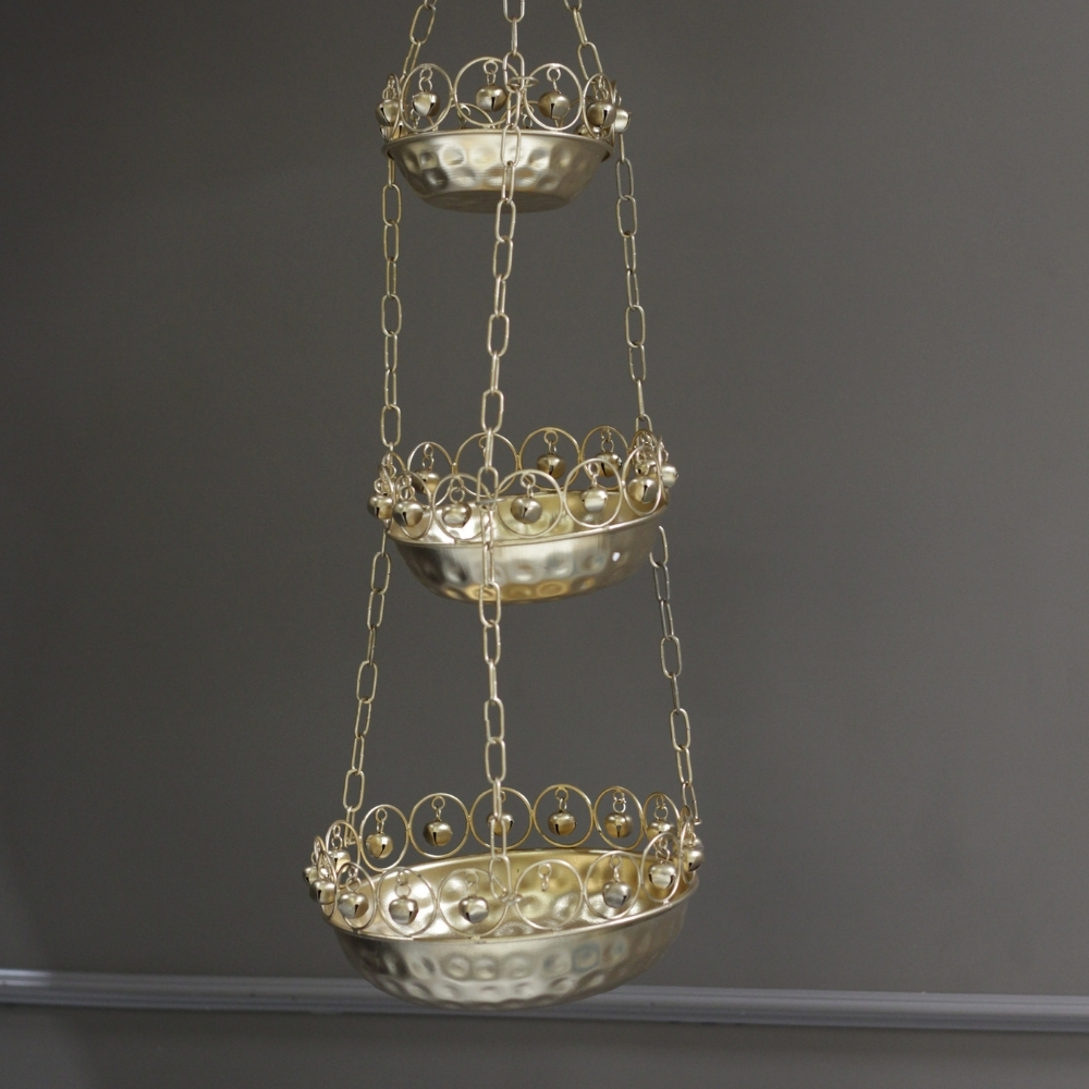 Iron Hanging Ghungroo Urli S/3 - 4