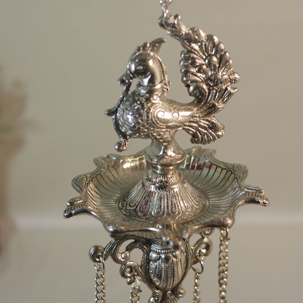 Metal 5 Ghanti Hanging Peacock Diya - 6