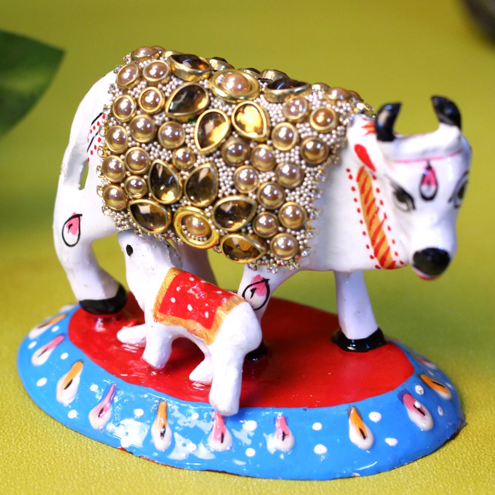 Metal Stone Cow With Baby 3'' - 4
