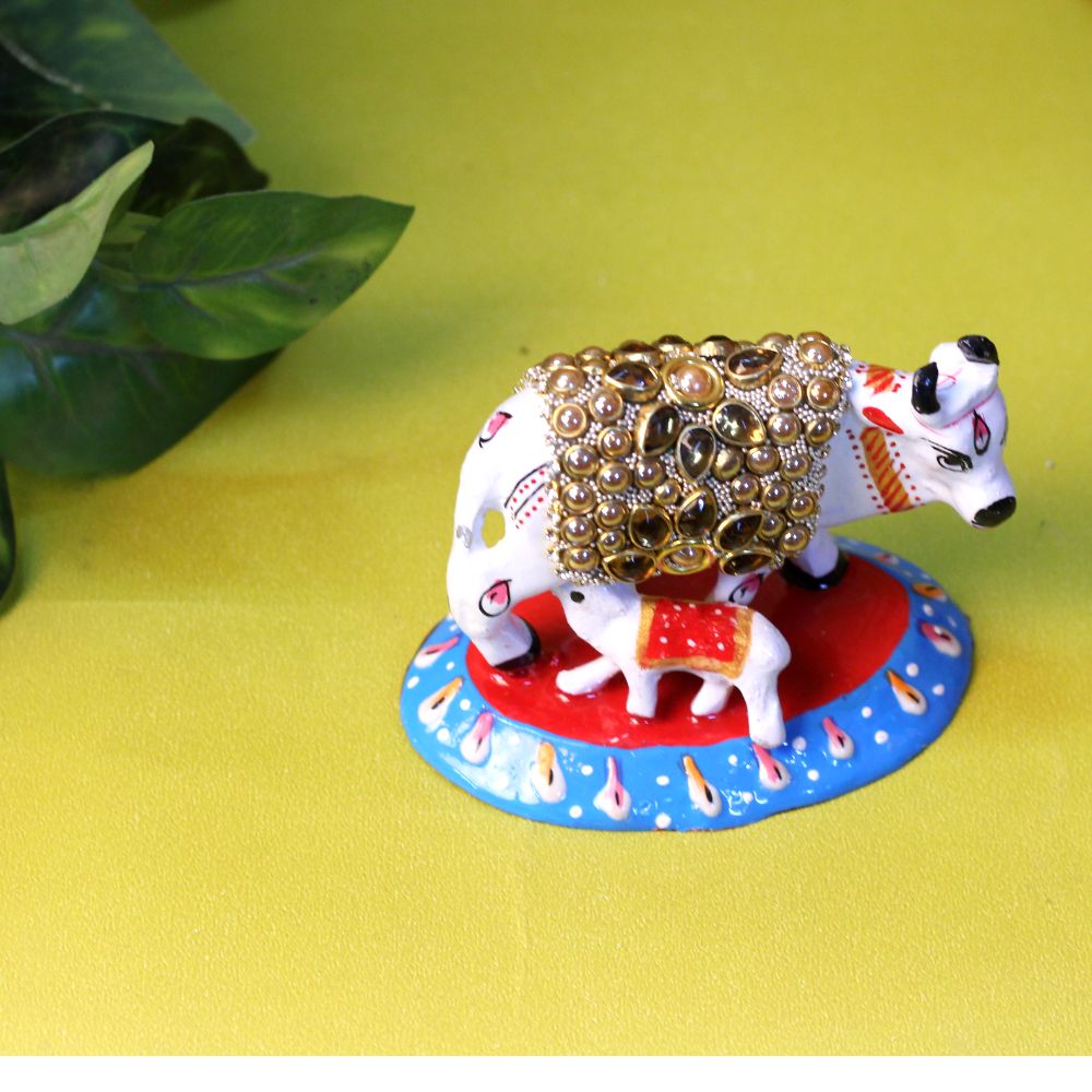 Metal Stone Cow With Baby 3'' - 3