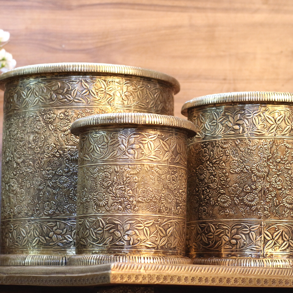 Wooden Planter With Brass S/3 - 3