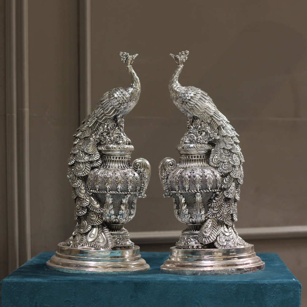 Peacock Pair 14'' Clad Silver