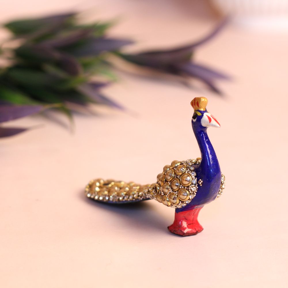 Handcrafted Metal Pearl Studded Long Peacock 2'' - 4