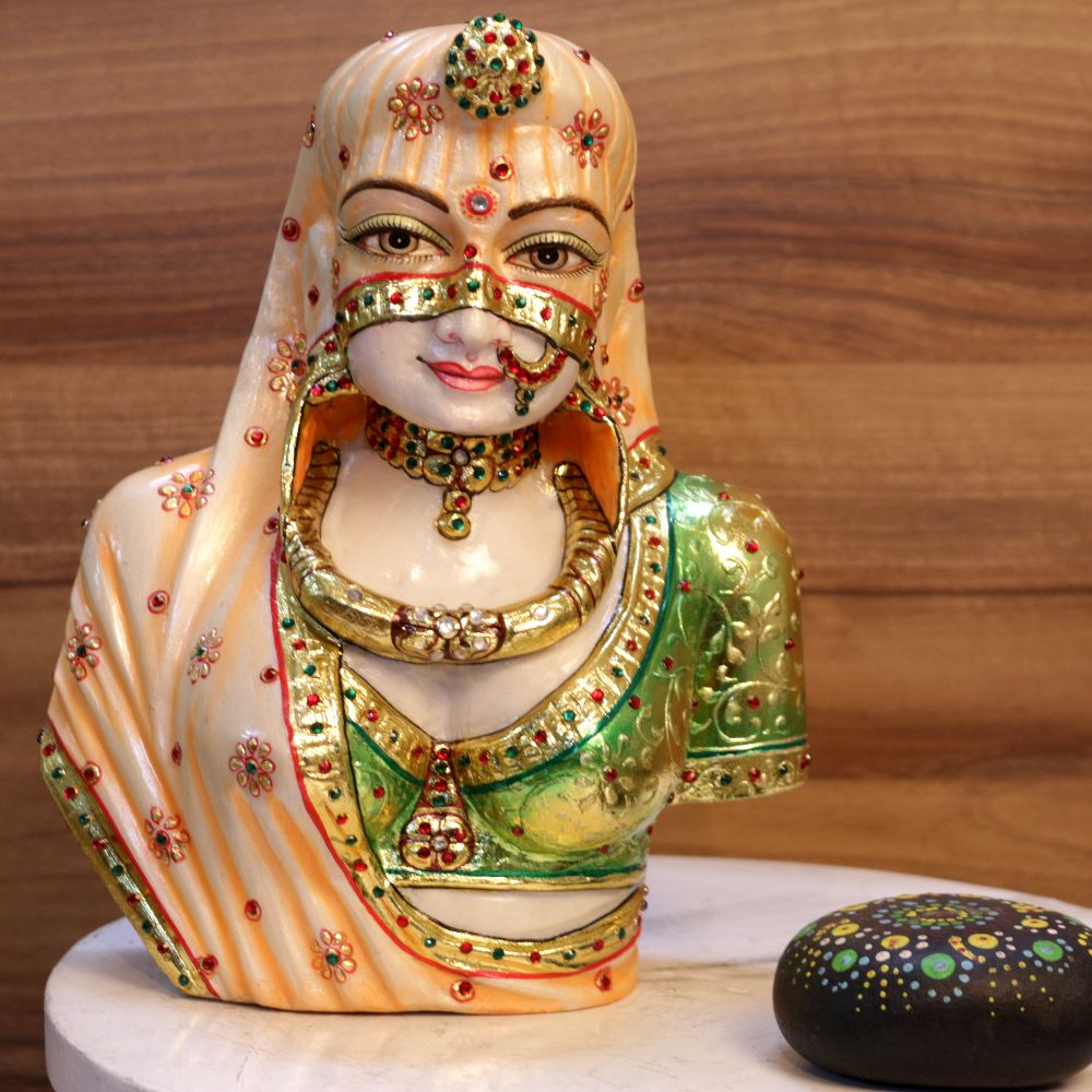 WHITE BANI THANI MARBLE STATUE FOR DECORATION