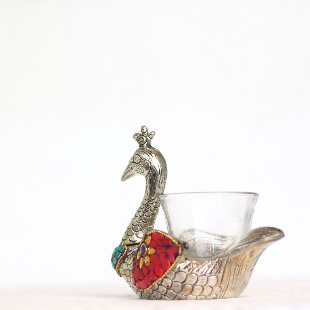Metal Stone Peacock T-light Single Pc - 5