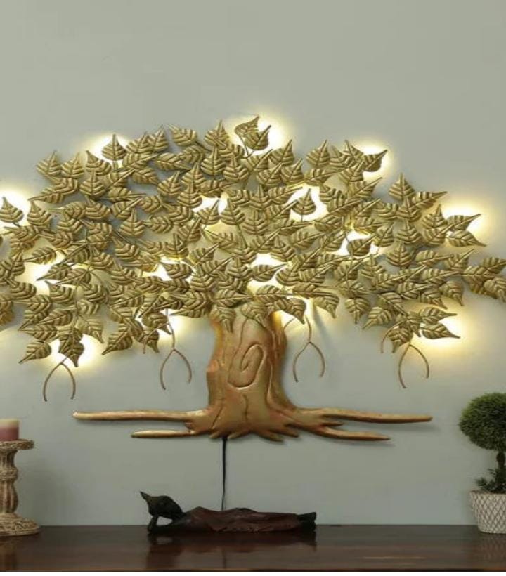 Wall Decor Golden Tree With Gold Foil And Led-1065