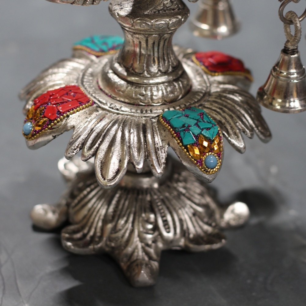 Peacock Samai 3 Diya Stone Work - 4