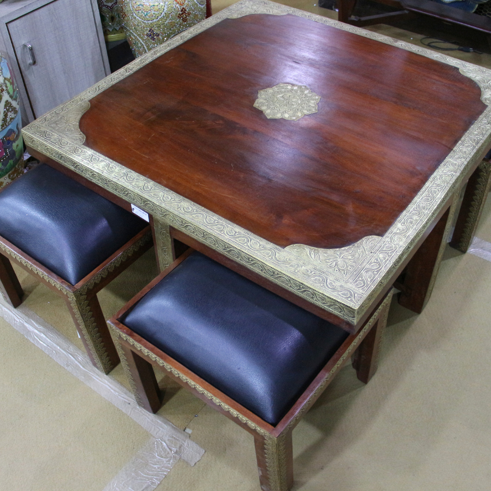 Wooden Coffee Table S/5 Brass & Regzine Ftd