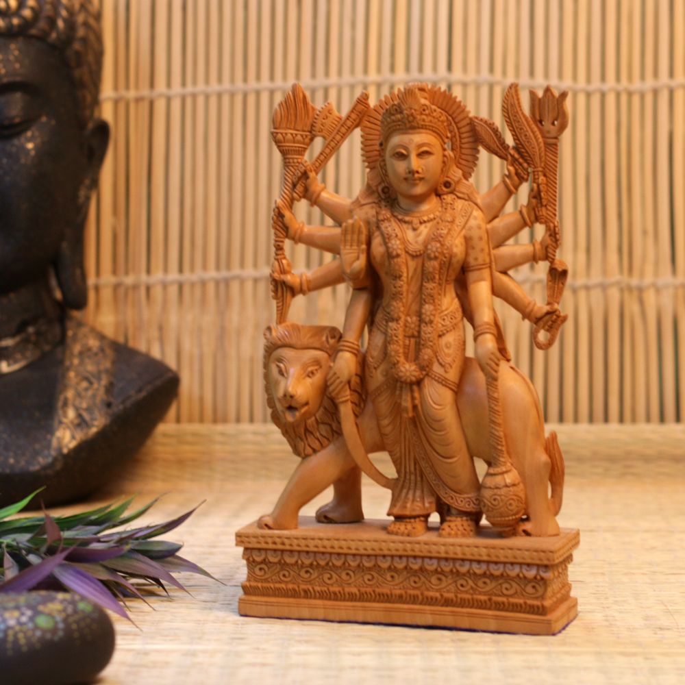 WOODEN DURGA MATA 10 INCH