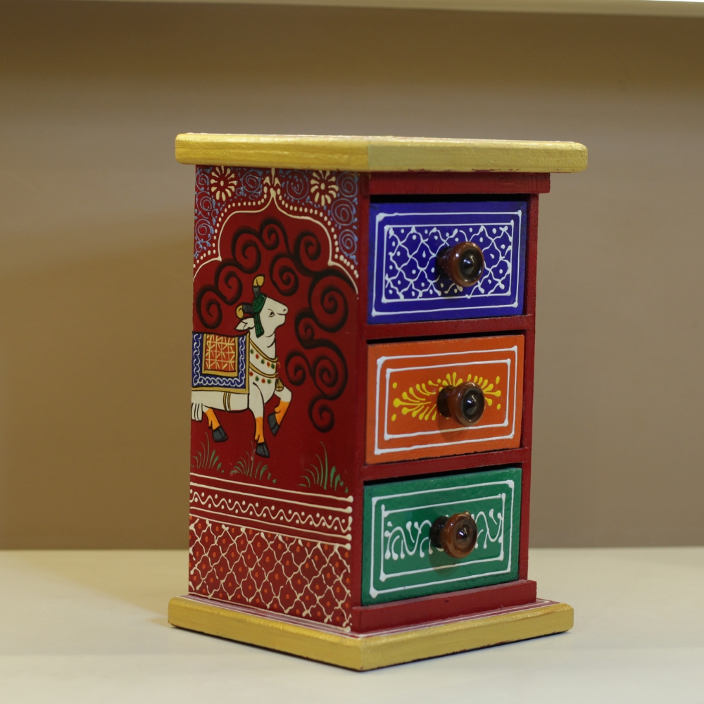 Wooden Pillar 3 Drawer 12 Inch