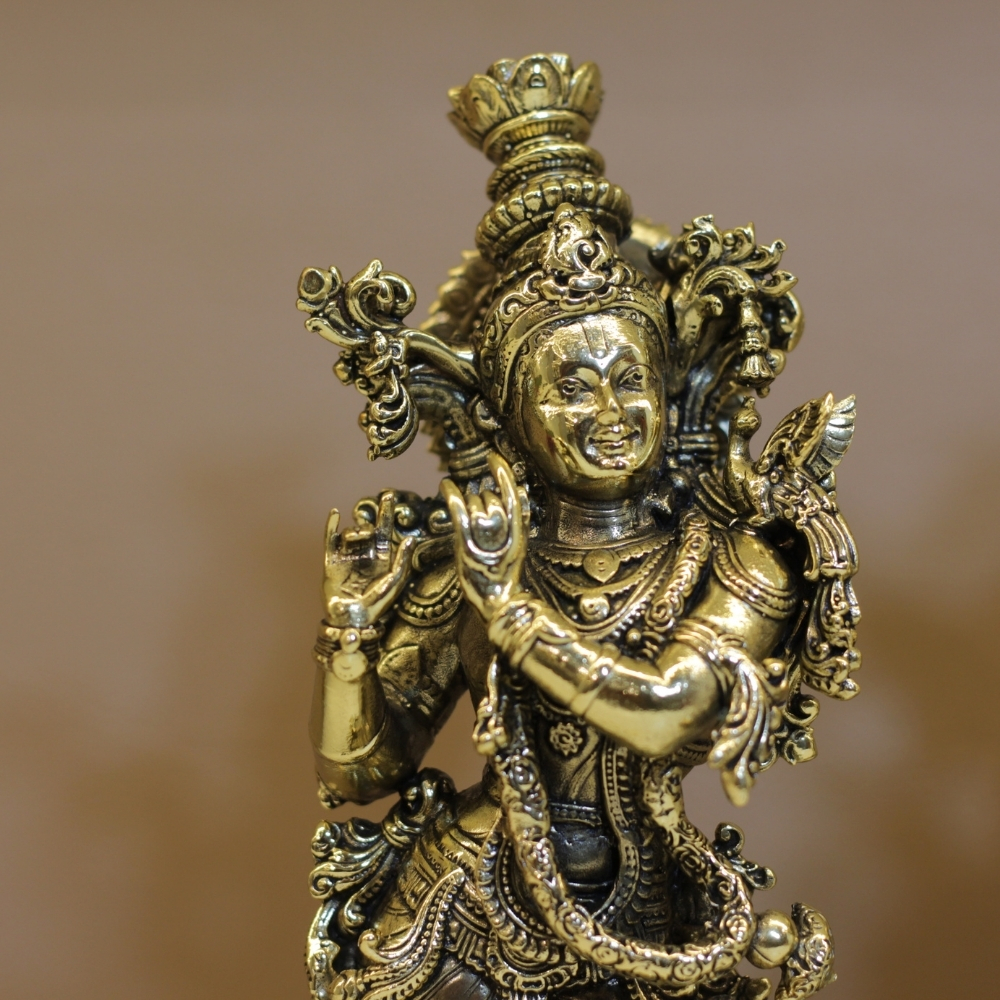 Brass Radha Krishna Pair Antique 10'' - 5