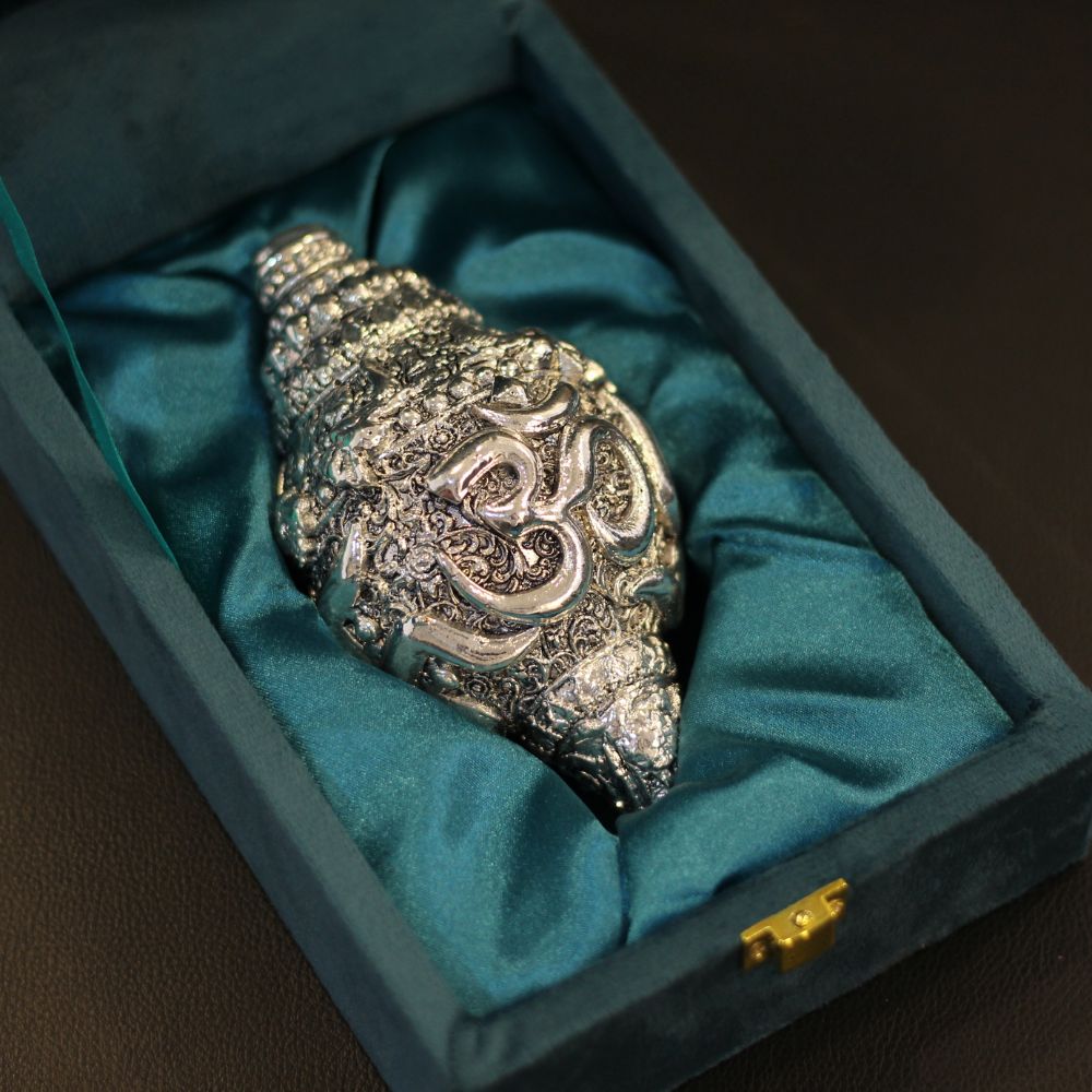 Shankh Om SIlver W/box