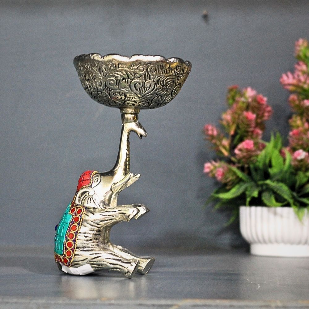 Metal Stone Elephant Bowl - 4