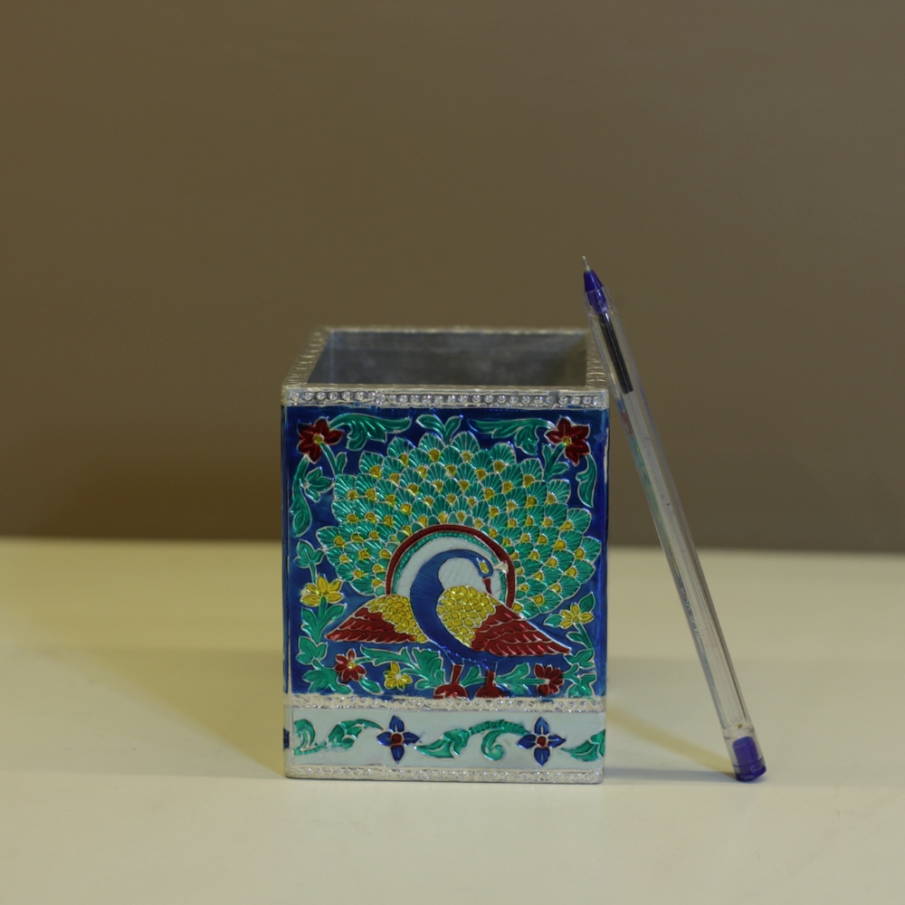 Peacock Design Pen Stand Office Decor