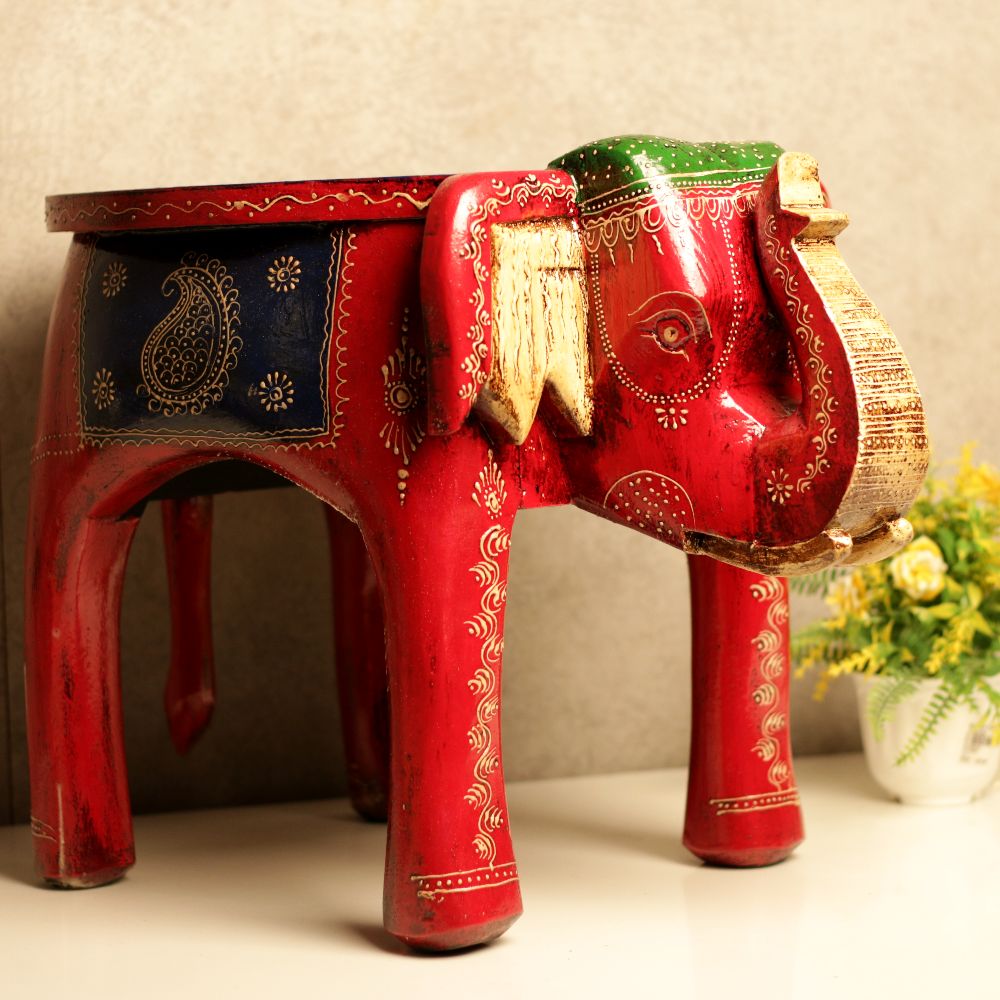 15' Wooden Colorful Elephant Stool - 3