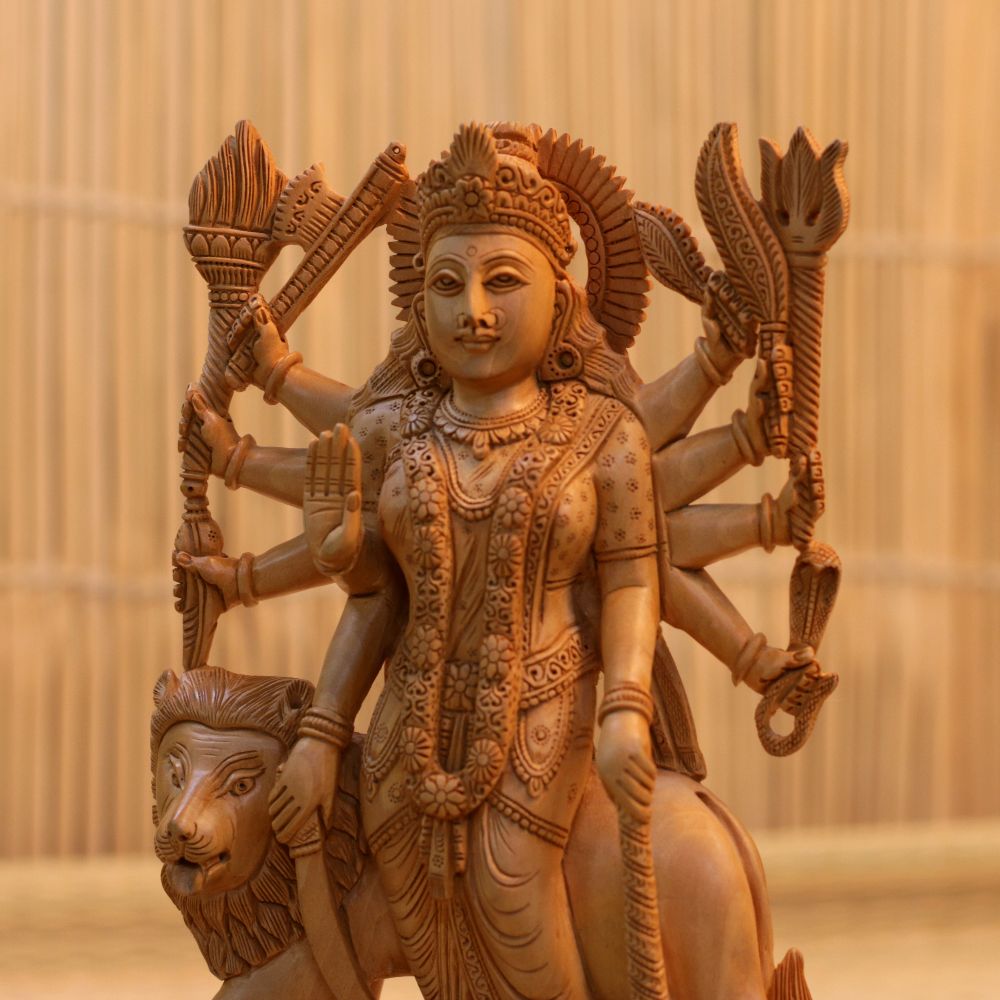 WOODEN DURGA MATA 10 INCH