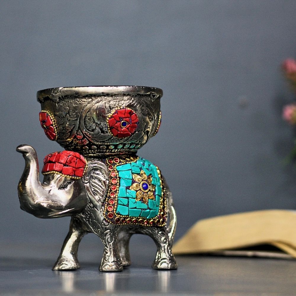 Metal Stone Elephant Bowl - 5