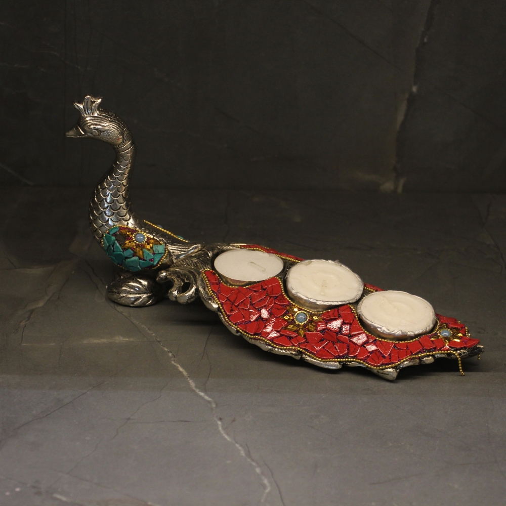 Peacock 3 Candle Stone Work - 6