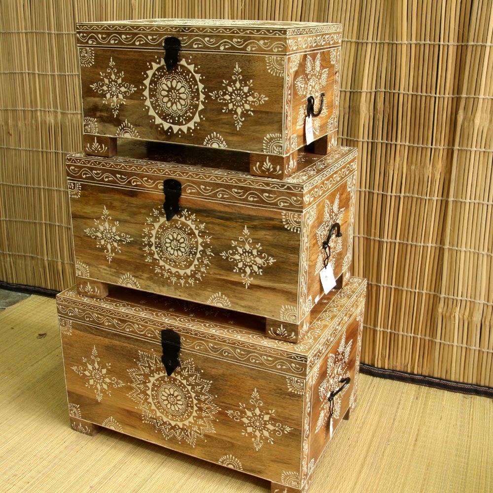 Wooden Box Set Of 3 Ptd