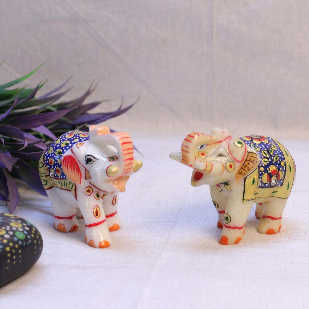 MARBLE ELEPHANT SET OF 2 3 INCH