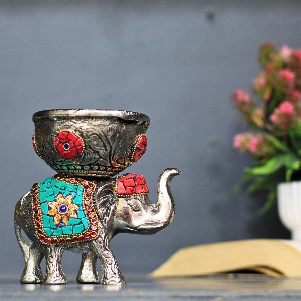 Metal Stone Elephant Bowl - 3