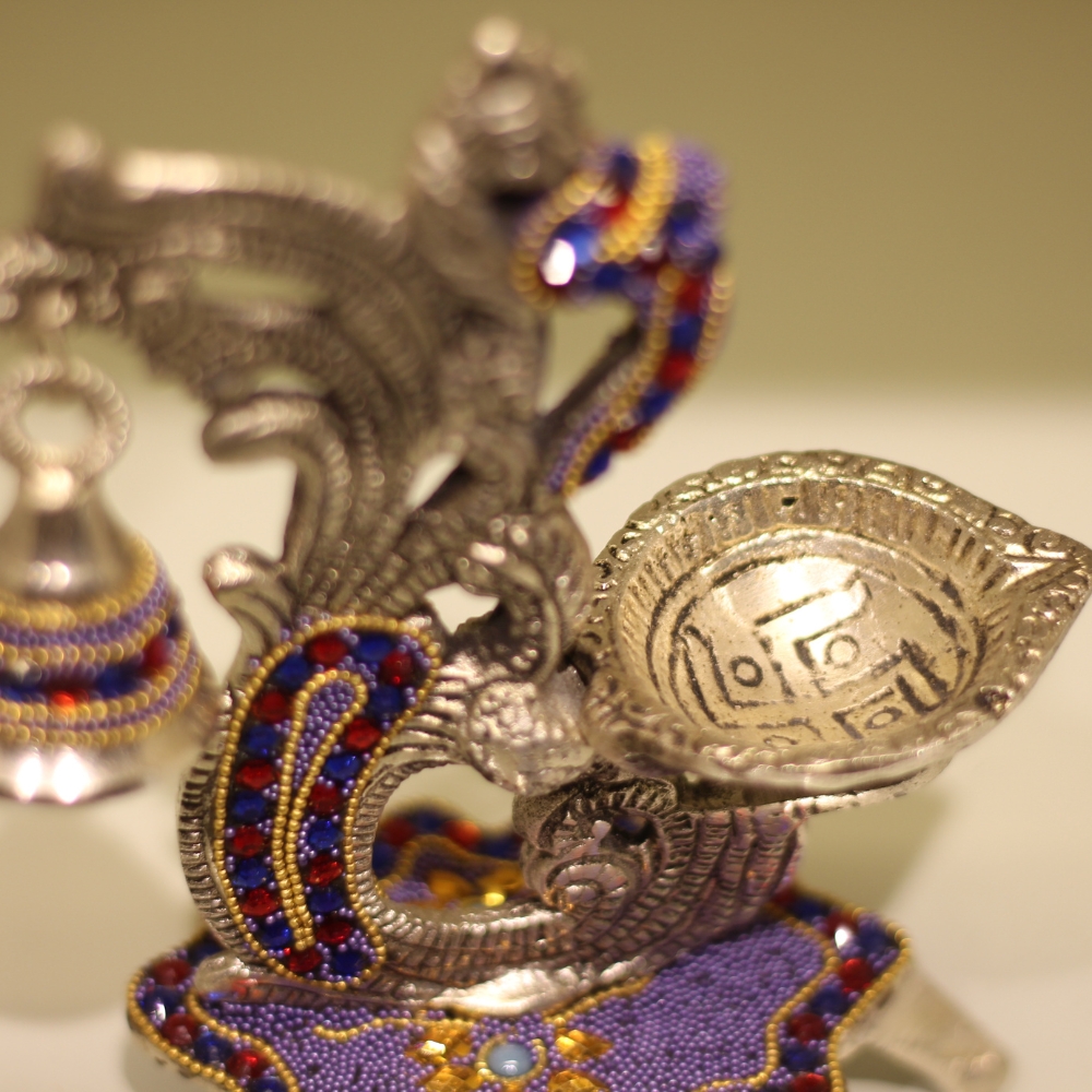 Double Ghanti Diya Purple Work - 3