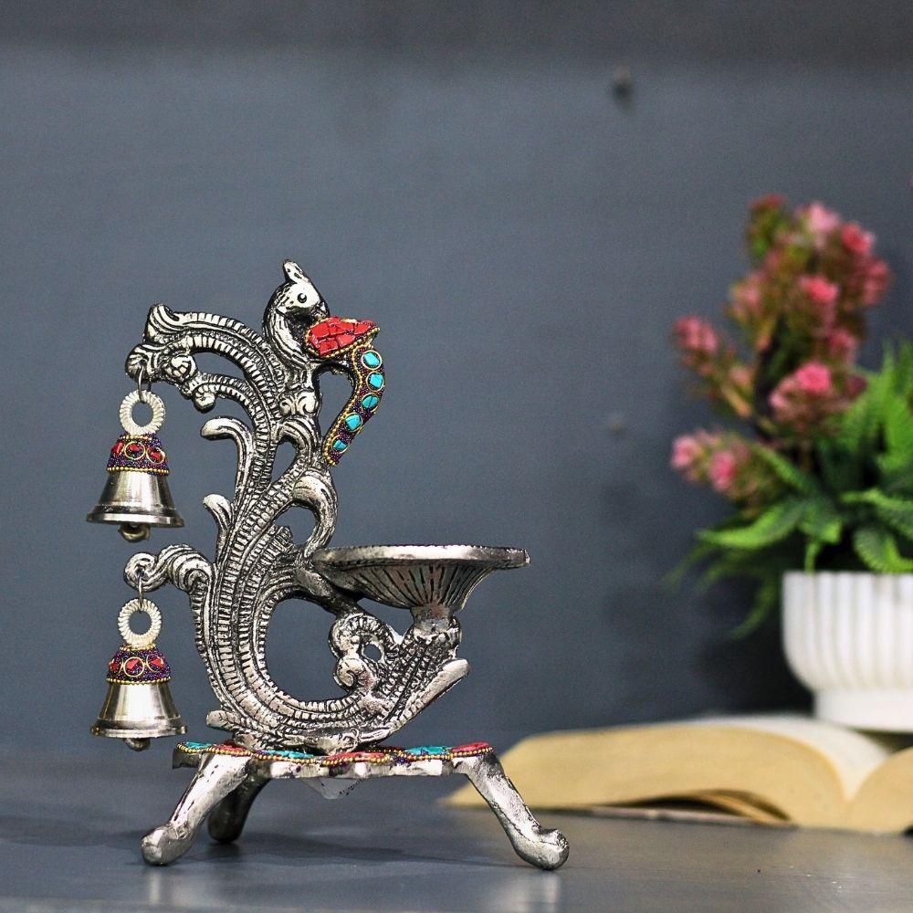 Metal Stone Double Ghanti Diya - 5