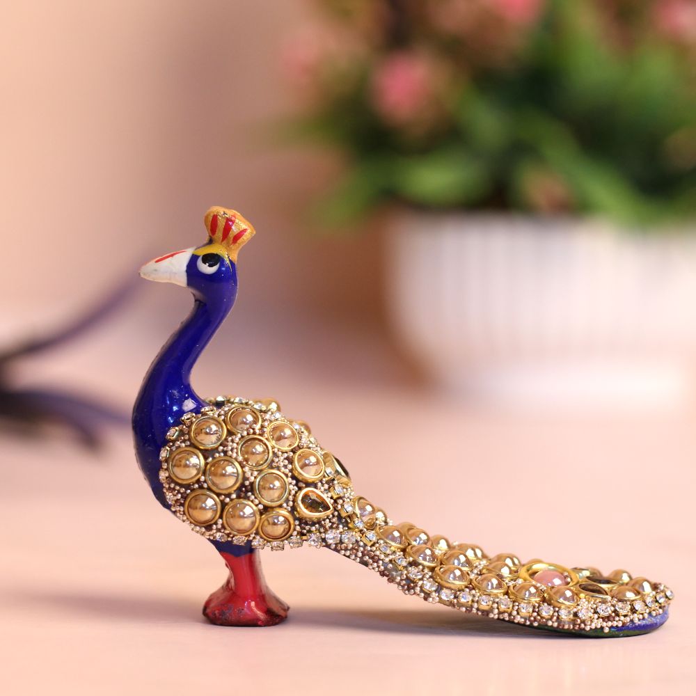 Handcrafted Metal Pearl Studded Long Peacock 2''