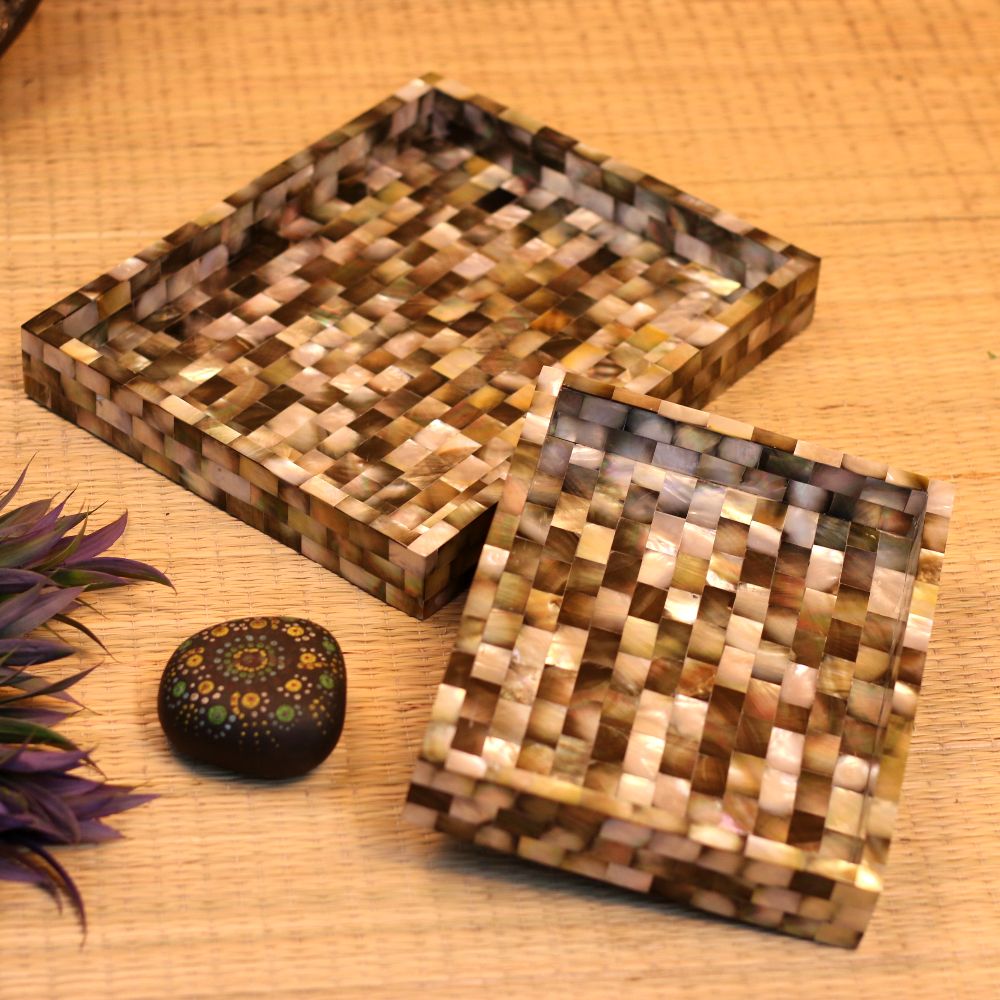 Black Mother Of Pearl Tray Set Of 2