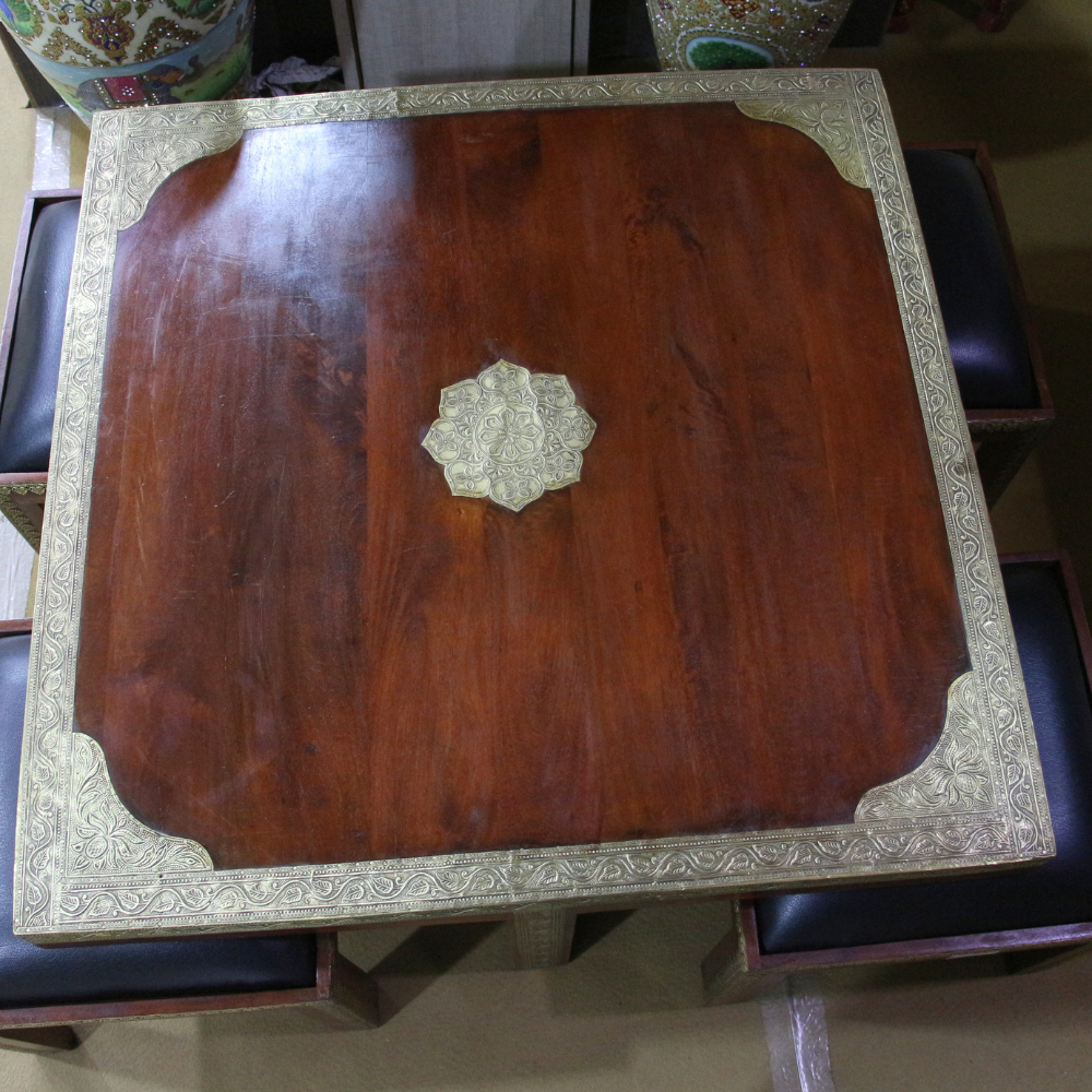 Wooden Coffee Table S/5 Brass & Regzine Ftd - 3