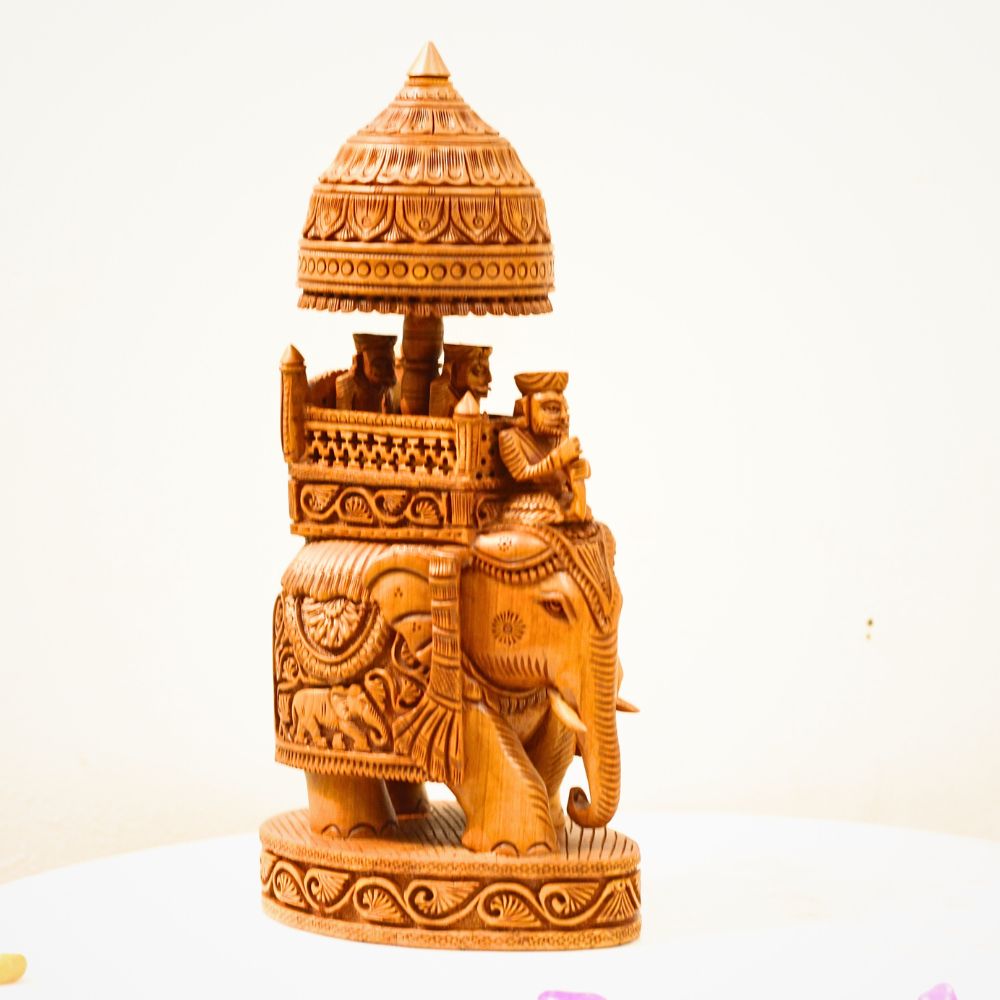 Wooden Ambabari Elephant 10'' - 4