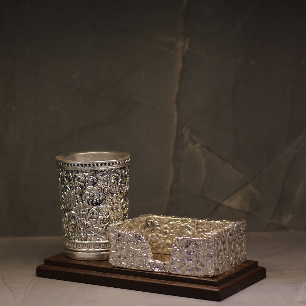 Pen Stand Card Holder Clad Silver - 4