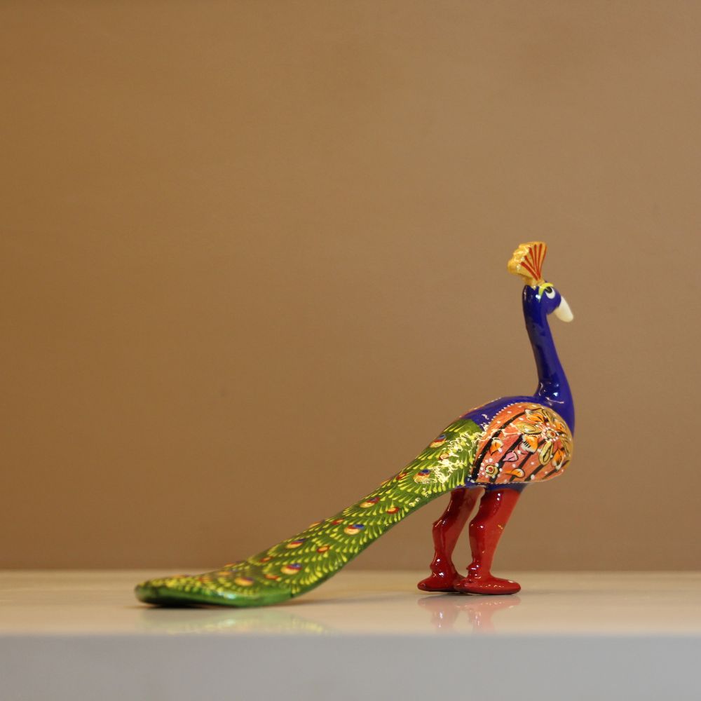 Handcrafted Metal Mina Decorative Long Peacock 5'' - 5