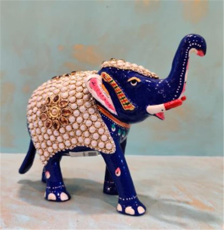Metal Mina Pearl Studded Elephant 4''
