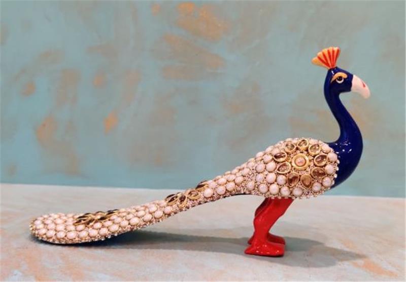 Handcrafted Metal Pearl Studded Long Peacock 5''