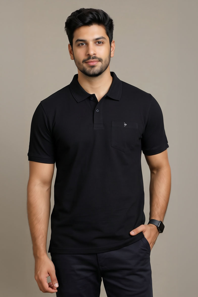 Smart Casual Black T-Shirt - Black - 5