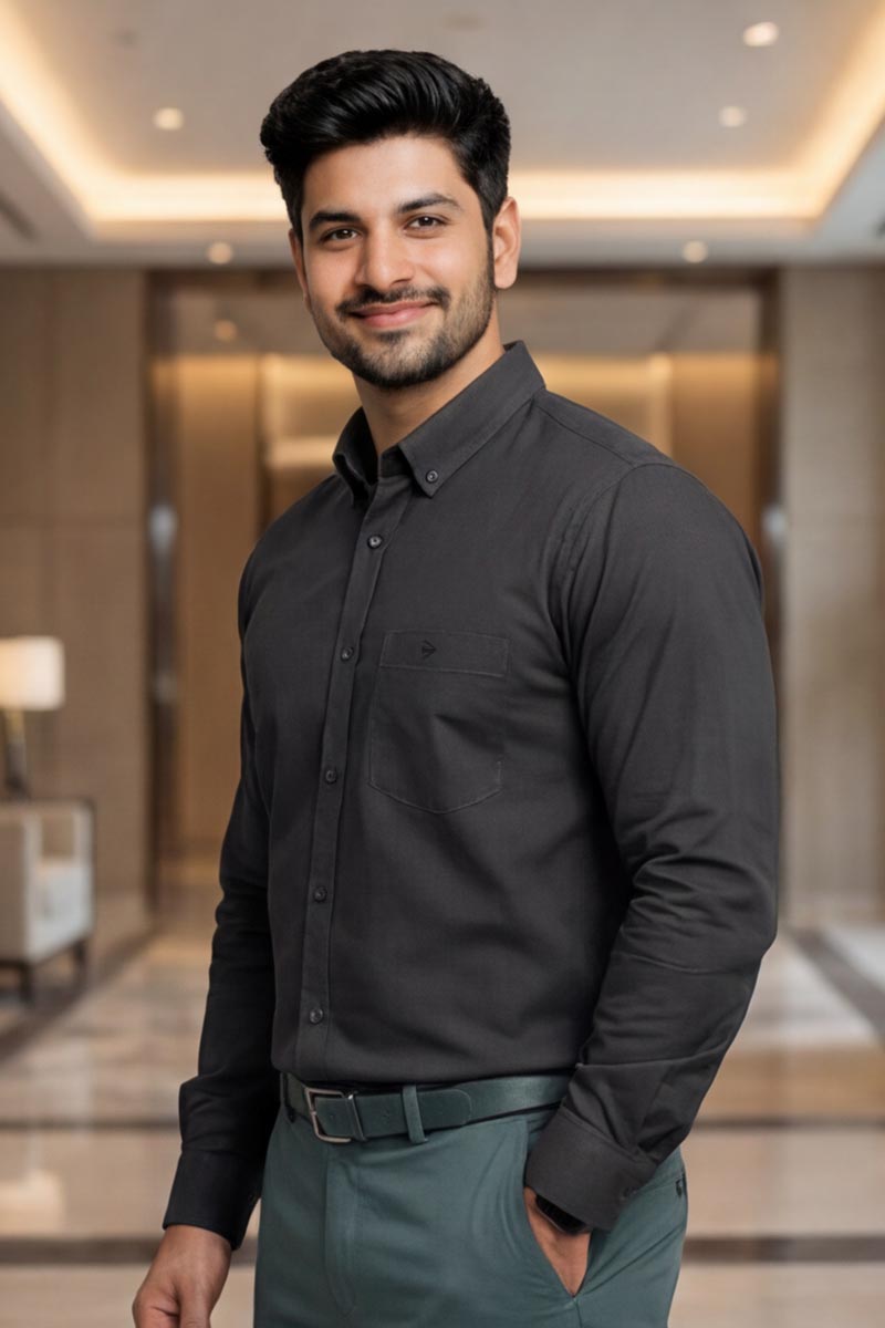 SHIRT - Classic Black Button-Down (STEEL GREY) - 3