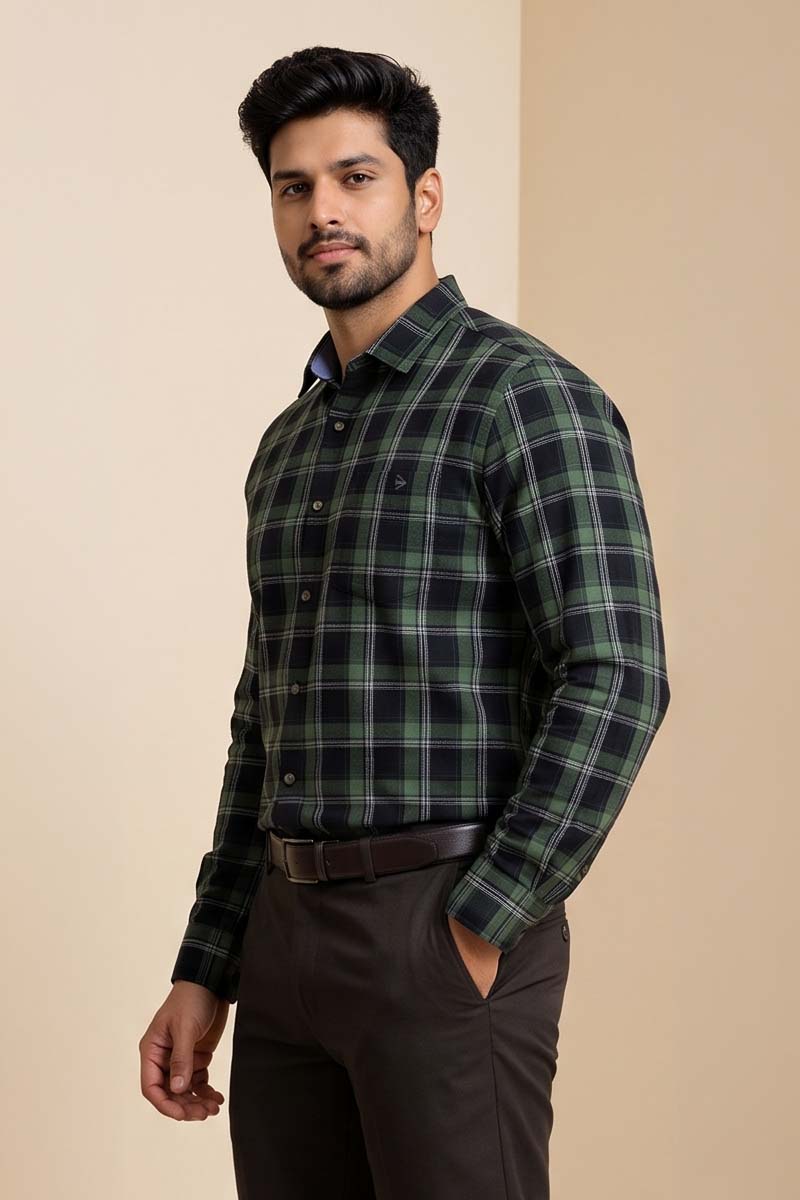 Premium Dark Green Checked Shirt - 4