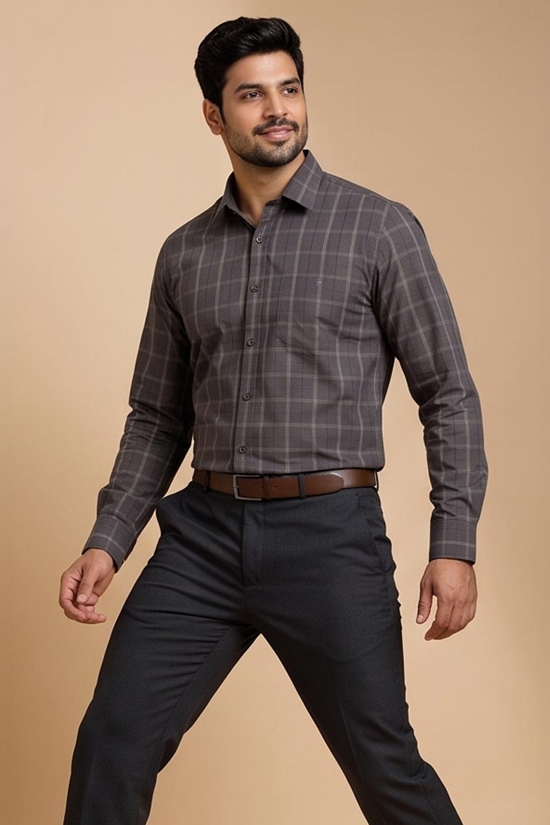 Premium Khaki Checked Shirt - Dark-Khaki - 2
